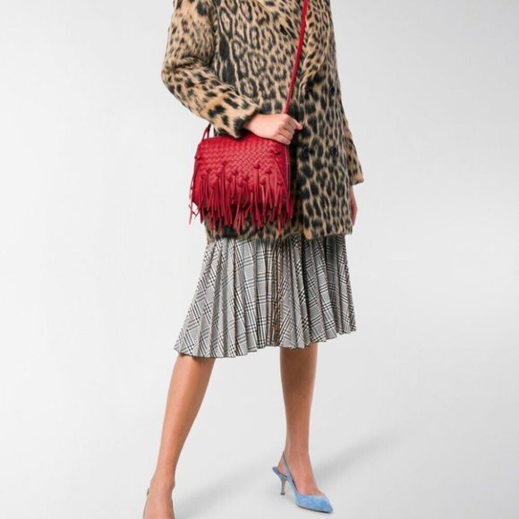 BOTTEGA VENETA Pillow Red Woven Leather Fringe Crossbody Bag/Handbag. Small. - Picture 2 of 16